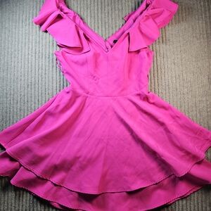 City Vibe Hot Pink Fit & flare Juniors Size 9 Dress Ruffle Straps Dance Vacay